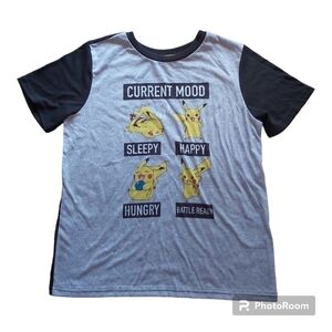 Youth Pokemon Pikachu Graphic Gray/Black 100% Polyester Tee Shirt - Size XL